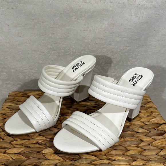 Bleecker & Bond Dorothy Block Heel Sandals White Strappy Slip On Size 6 - Picture 3 of 7